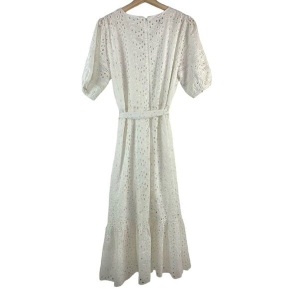 Talbots White Eyelet Belted Midi Wrap Dress - Picture 8 of 9